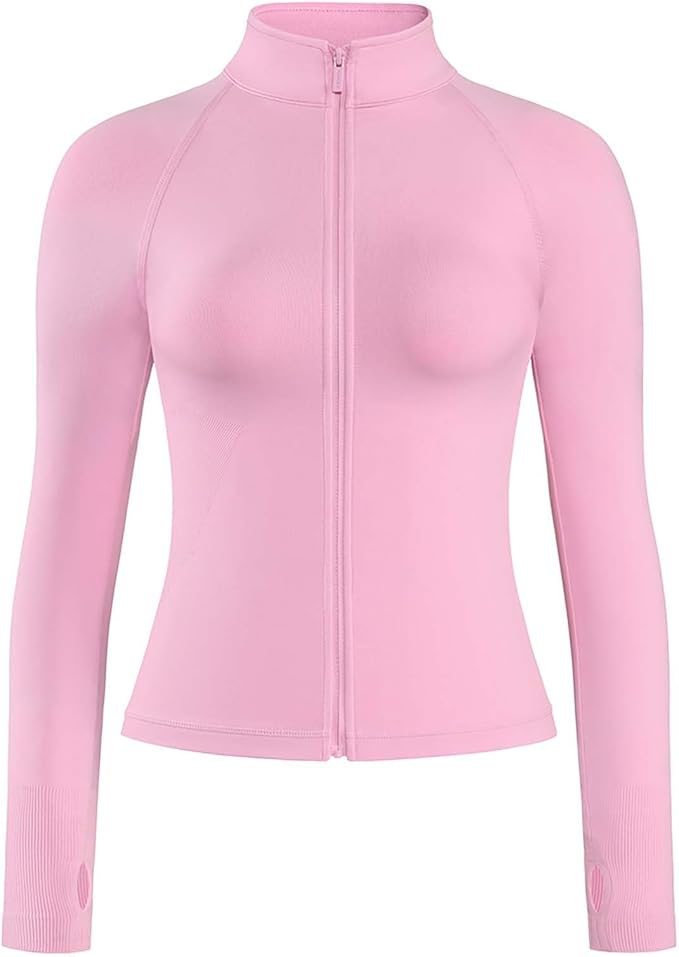 AUROLA Influence Athletic Workout Jacket for Women, Lightweight Slim Fit Full Zip Running Yoga Sports Jacket with Thumb Holes