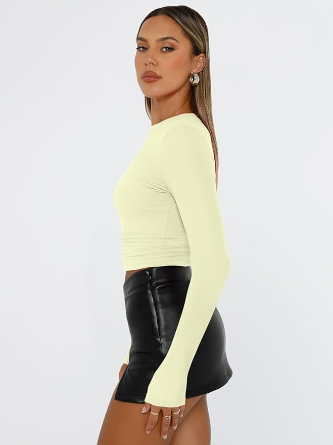 Trendy Queen Womens Long Sleeve T Shirts Fall Fashion 2026 Basic Crop Tops Going Out Outfits Y2k Clothes