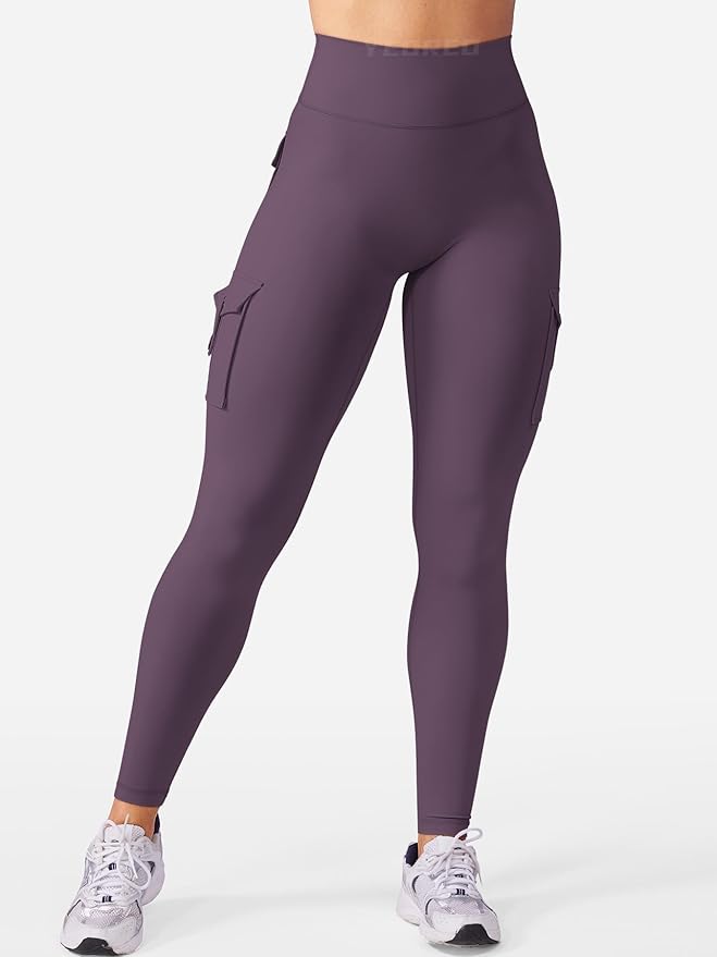 YEOREO CoreFlex Workout Cargo Leggings with Pockets for Women Hidden Scrunch Butt Lifting Leggings Gym Yoga Pants