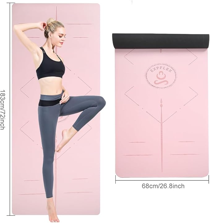 Natural Rubber Yoga Mat - Non Slip Non Toxic - 72’'x26.8''x5mm - Hot Yoga, Pilates, Floor Workout - For Women and Men - with Carrying Bag (Soft Rose)