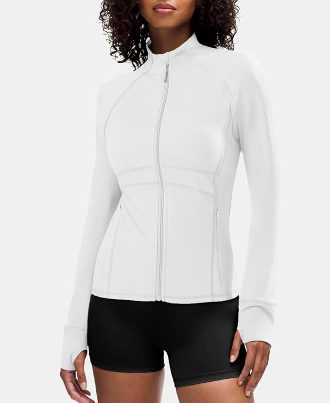 Waitfairy Zip Up Jackets for Women Yoga Gym Top Running Workout Jackets for Woman Track Jacket Women with Thumb Holes