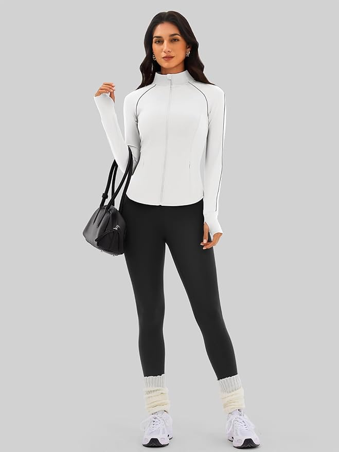 Cropped Workout Jackets for Women Running,Lightweight Yoga Tops Athletic Jacket Slim Fitted,Full Zip Up with Pockets
