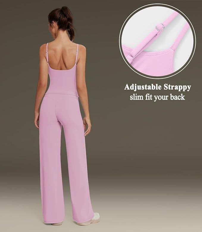 OMKAGI Workout Sets for Women Padded Tank Tops Matching Straight Leg Yoga Outfits