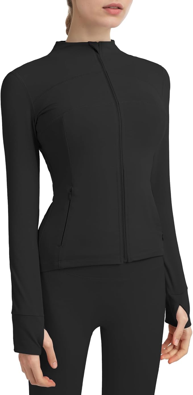 Gacaky Women's Slim Fit Workout Running Track Jackets Full Zip-up Yoga Athletic Jacket with Thumb Holes