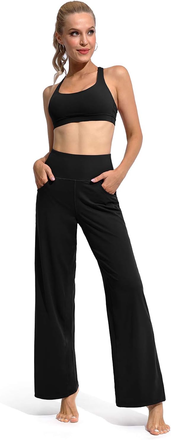 Promover Wide Leg Pants Woman Yoga Pants with Pockets Stretch Loose Casual Lounge Sweatpants Petite/Regular/Tall
