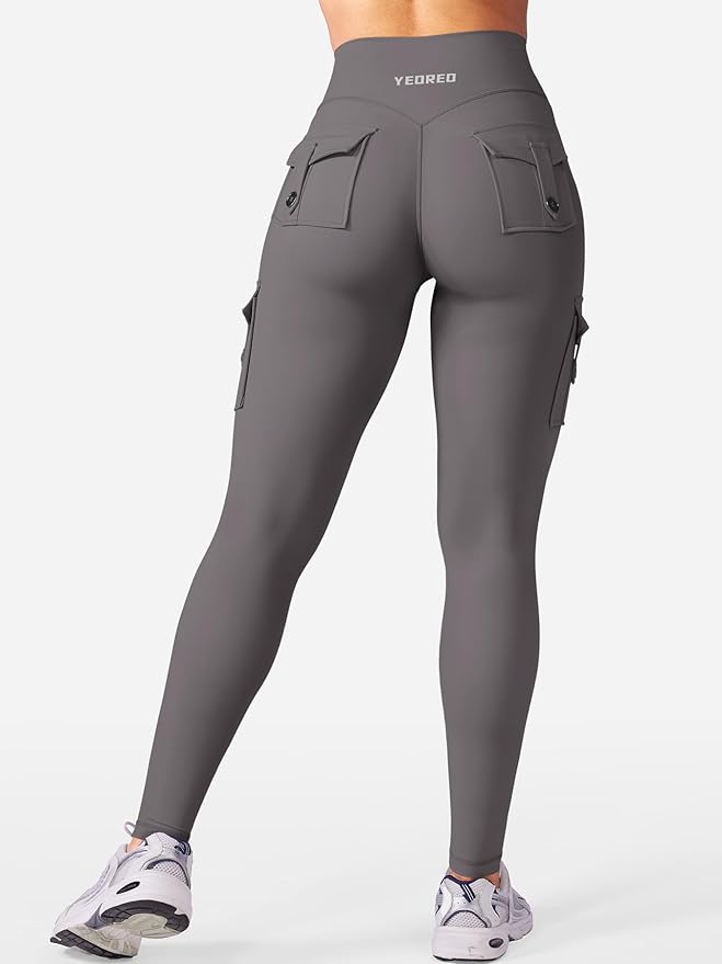 YEOREO CoreFlex Workout Cargo Leggings with Pockets for Women Hidden Scrunch Butt Lifting Leggings Gym Yoga Pants