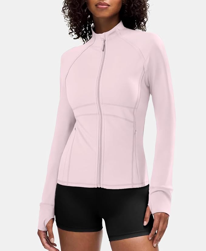 Waitfairy Zip Up Jackets for Women Yoga Gym Top Running Workout Jackets for Woman Track Jacket Women with Thumb Holes