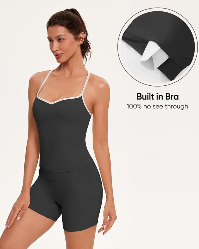 OMKAGI Sports Bras for Women Cute Sweetheart Neck Workout Tank Tops Open Back Yoga Bra Top