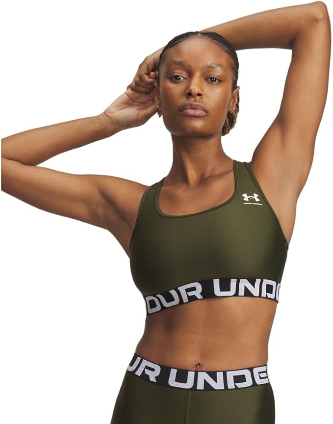 Under Armour Womens HeatGear Authentics Mid Impact Branded Sports Bra