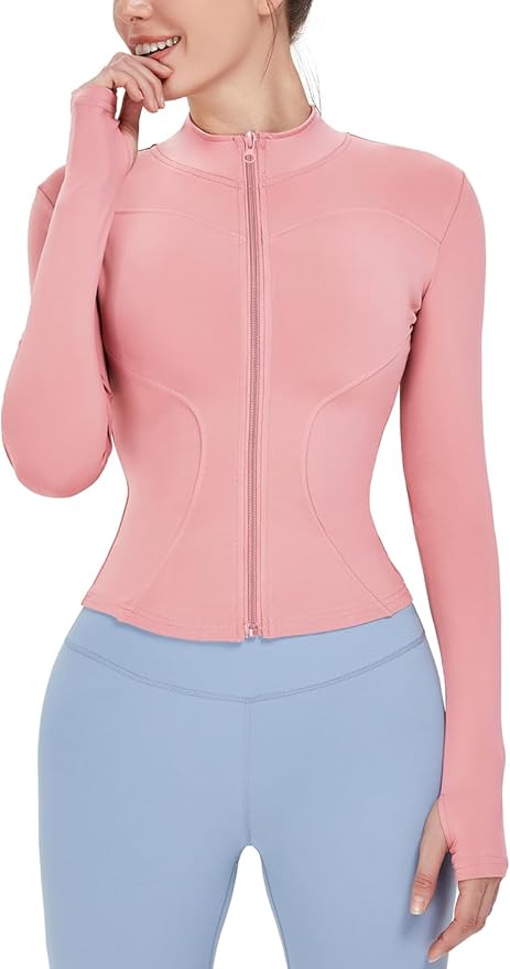 Locachy Women's Lightweight Stretchy Workout Full Zip Running Track Jacket with Thumb Holes