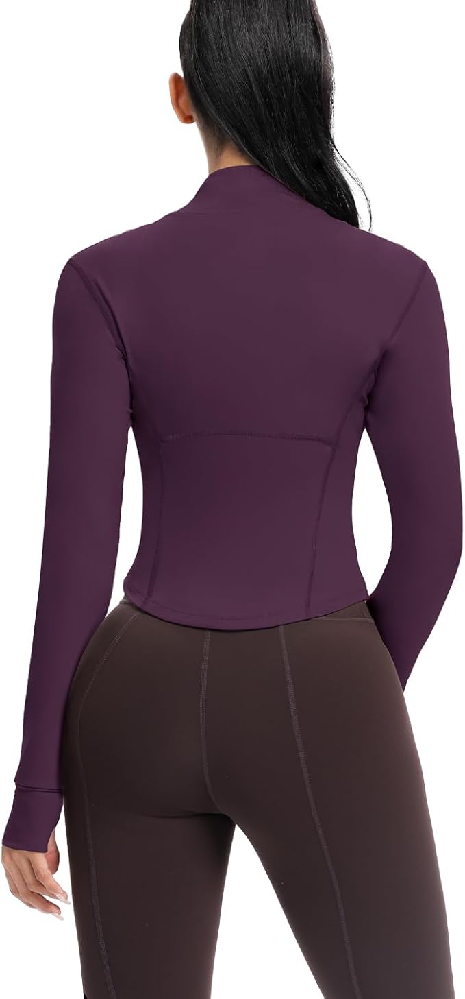AVGO Women's Cropped Running Workout Jackets Zip Slim Fit Athletic Tops with Thumb Holes