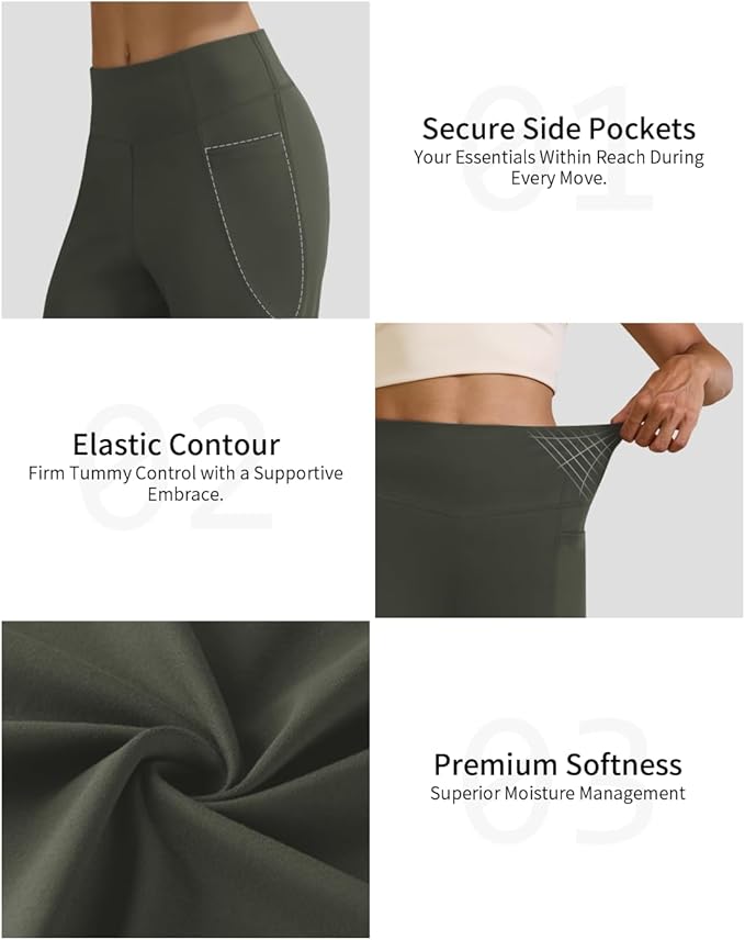 Womens High Waist Yoga Pants Stretchy Casual Trousers Straight Leg Pull On Side Pockets