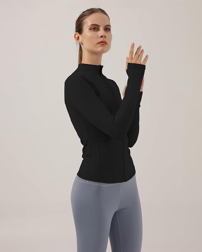 Locachy Women's Slim Fit Full Zip Athletic Running Sports Workout Jacket with Thumb Holes