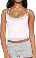 Women Double Layered Tank Tops Spaghetti Strap Yoga Workout Tops Camis Casual Going Out Cropped Top