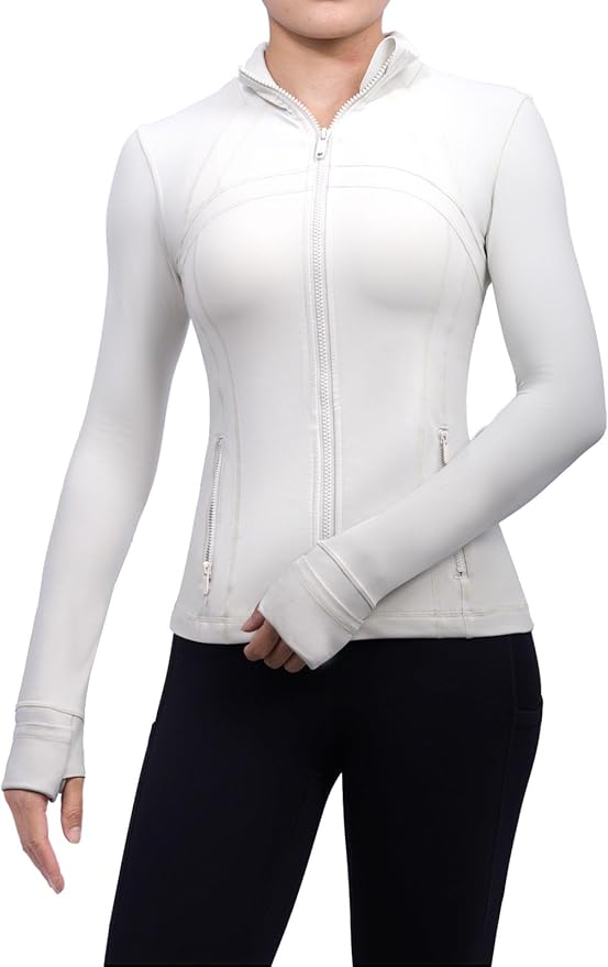 SIS QUEEN Women's Workout Jackets Slim Fit Athletic Track Tops with Pockets Thumb Holes Full Zip Up Lightweight Sportswear
