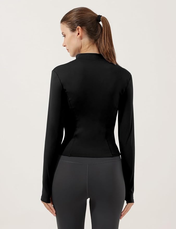 Locachy Women's Lightweight Stretchy Workout Full Zip Running Track Jacket with Thumb Holes