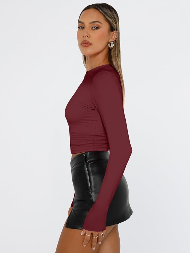 Trendy Queen Womens Long Sleeve T Shirts Fall Fashion 2026 Basic Crop Tops Going Out Outfits Y2k Clothes