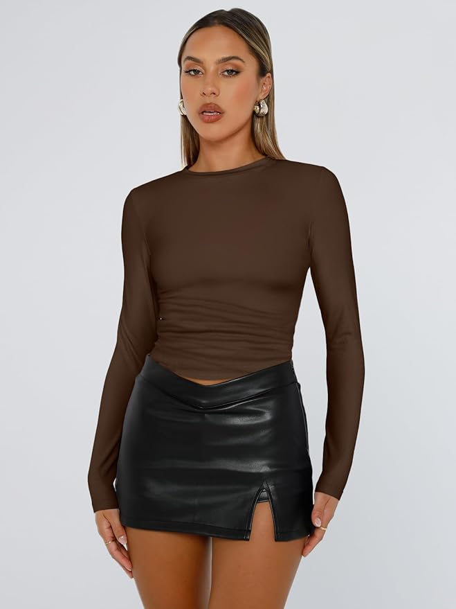 Trendy Queen Womens Long Sleeve T Shirts Fall Fashion 2026 Basic Crop Tops Going Out Outfits Y2k Clothes