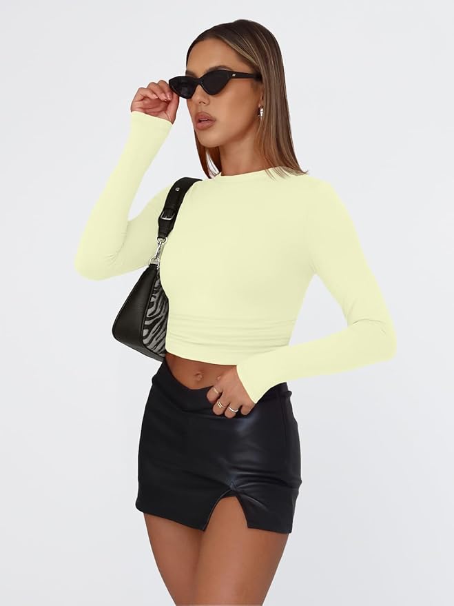 Trendy Queen Womens Long Sleeve T Shirts Fall Fashion 2026 Basic Crop Tops Going Out Outfits Y2k Clothes