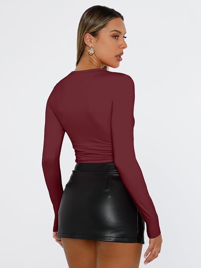 Trendy Queen Womens Long Sleeve T Shirts Fall Fashion 2026 Basic Crop Tops Going Out Outfits Y2k Clothes