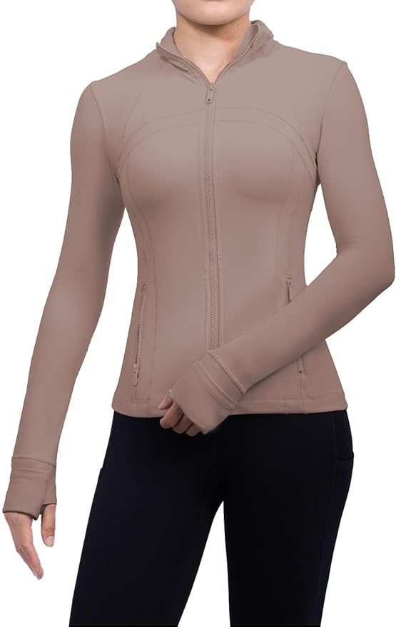 SIS QUEEN Women's Workout Jackets Slim Fit Athletic Track Tops with Pockets Thumb Holes Full Zip Up Lightweight Sportswear