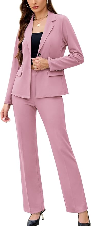 Women's 2 Piece Suits Business Casual Outfits Long Sleeve Solid Blazer with Pants Professional Office Work Sets