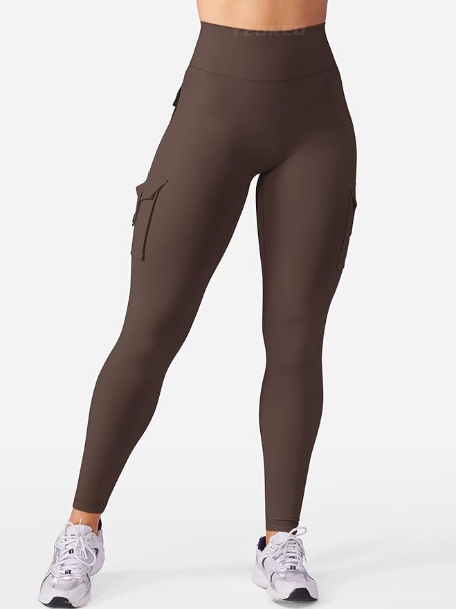 YEOREO CoreFlex Workout Cargo Leggings with Pockets for Women Hidden Scrunch Butt Lifting Leggings Gym Yoga Pants