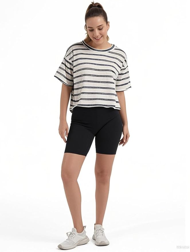 Women's Oversize Workout Crop Tops Casual Short Sleeve Drop Shoulder Boxy T-Shirts Roll Hem Basic Loose Yoga Running Tees