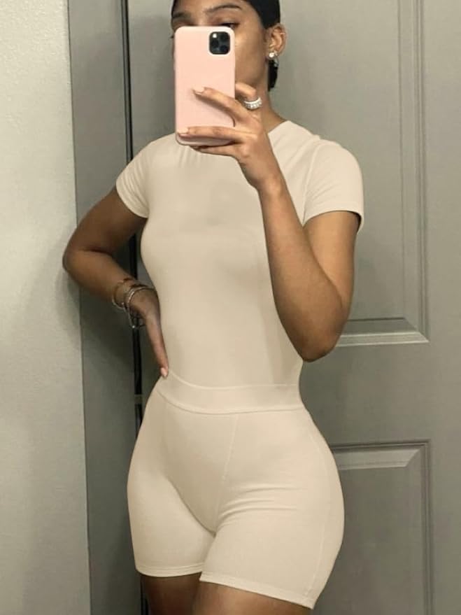 AYWA Two Piece Outfits for Women Fitted Crew Neck T-shirt High Waist Leggings Biker Shorts Matching Sets Streetwear