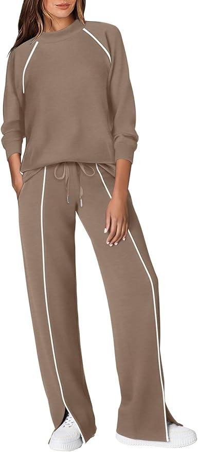 WIHOLL Lounge Sets for Women 2 Piece Fall Outfits 2025 Wide Leg Pant Matching Sets Womens Clothing