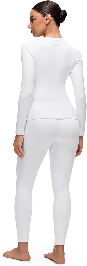 CRZ YOGA Softembrace Fleece Lined Thermal Underwear Set for Women - Soft Casual Base Layer Long Johns Warm Pajamas Top Bottom