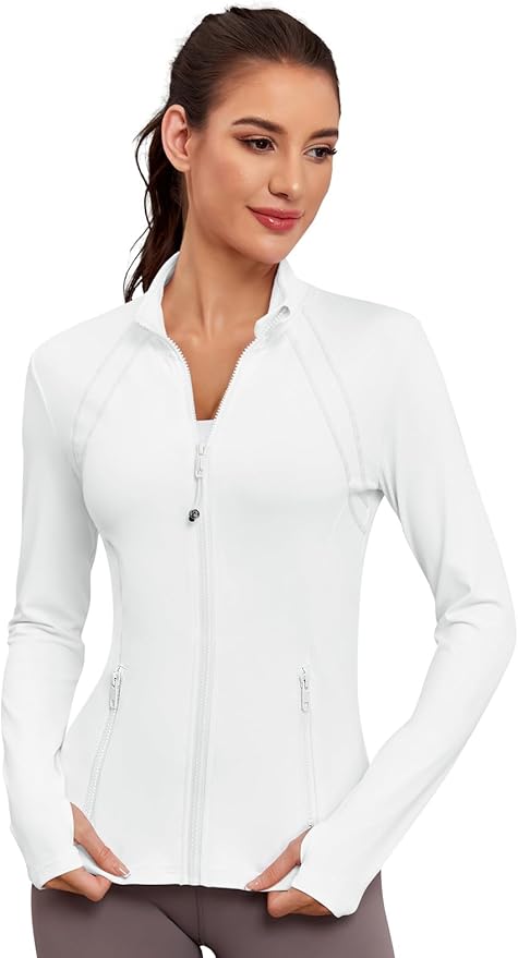 VUTRU Women Athletic Jacket Fitted Workout Running Zip Up Track Coat Layer with Thumb Holes Pockets for Yoga Gym Travel