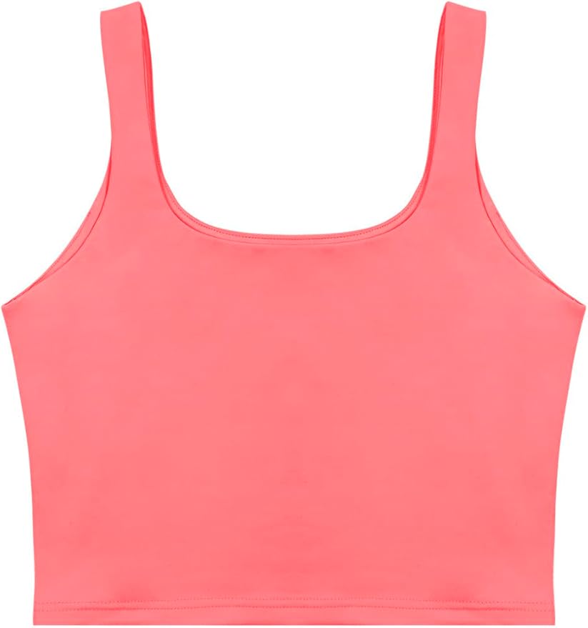 REORIA Women’s Sexy Square Neck Double Lined Seamless Sleeveless Cropped Tank Yoga Crop Basic Tops