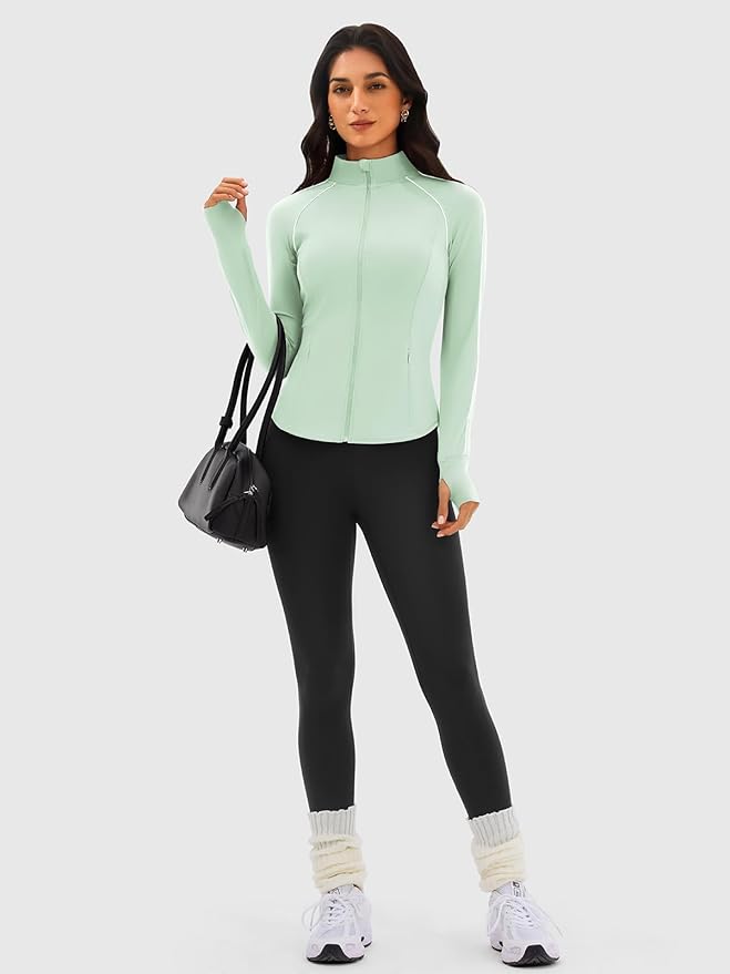 Cropped Workout Jackets for Women Running,Lightweight Yoga Tops Athletic Jacket Slim Fitted,Full Zip Up with Pockets