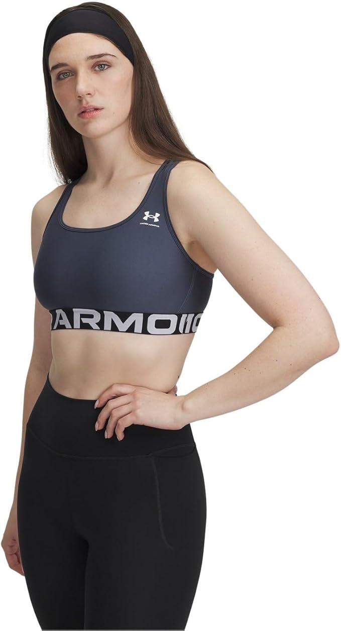 Under Armour Womens HeatGear Authentics Mid Impact Branded Sports Bra