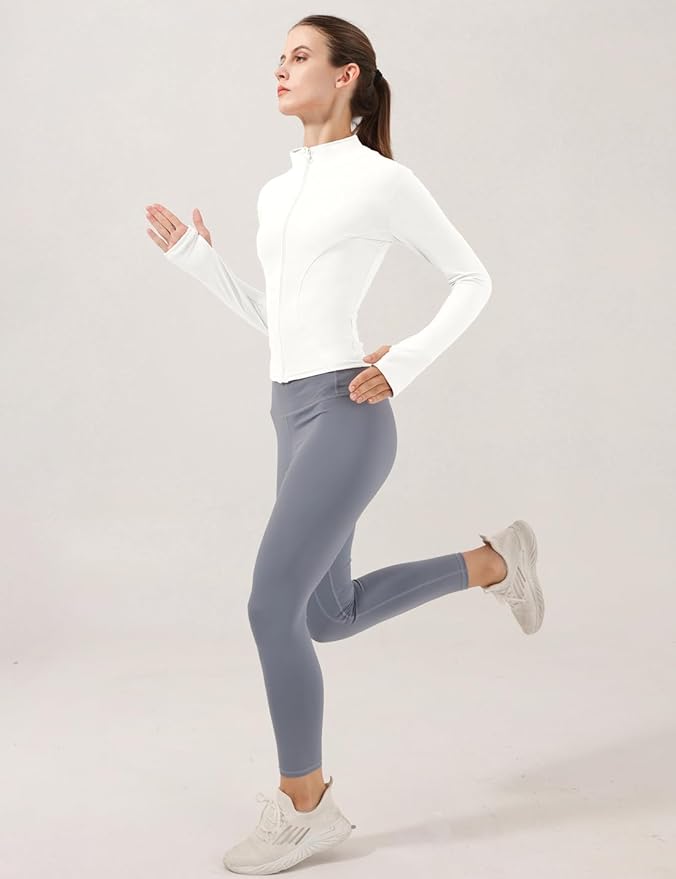 Locachy Women's Lightweight Stretchy Workout Full Zip Running Track Jacket with Thumb Holes