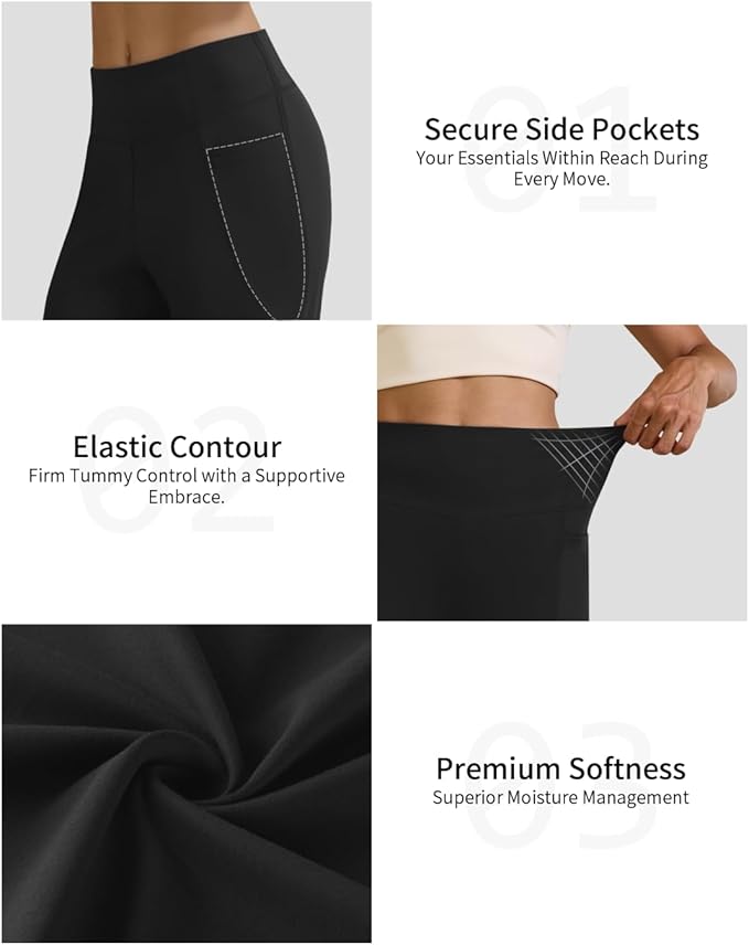Womens High Waist Yoga Pants Stretchy Casual Trousers Straight Leg Pull On Side Pockets