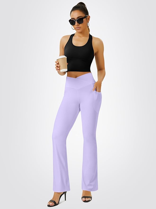 FOHOFO Yoga Pants Women, Flare Leggings for Women with Pockets Crossover High Waisted Bootcut Yoga Pants