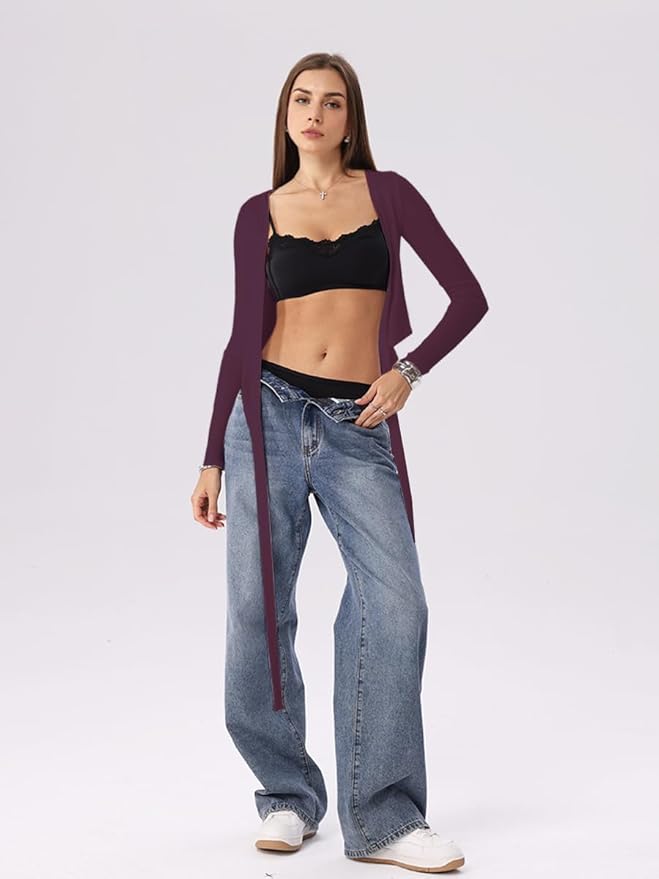 Danysu Ballet Wrap Tops Long Sleeve Cross Tie Crop Shirts Deep V-Neck Dance Clothes Fall Cardigans