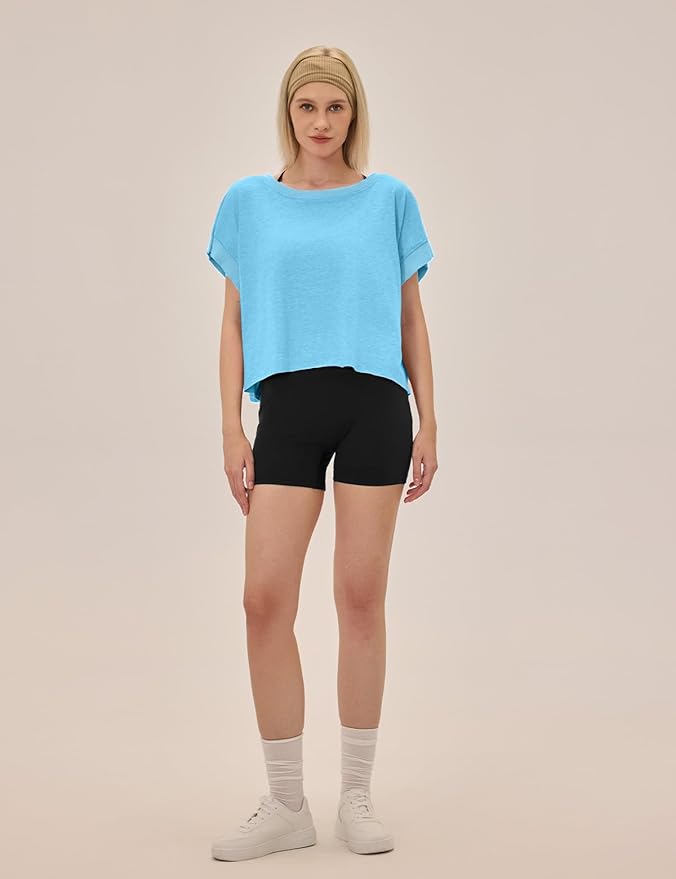 UNIANKIYA Open Back Workout Tops for Women Loose Fit Athletic Crop Tee Short Sleeve Gym Running Yoga Shirt