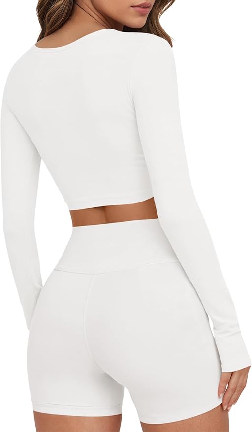 Yousify Womens Long Sleeve Workout Crop Tops Twist Deep V Neck Y2k Yoga Pilates Ballet T Shirt Top with Thumb Holes
