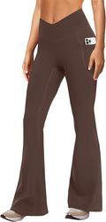 DLOODA Women's Yoga Pants with Pockets No Front Seam Crossover High Waisted Flare Leggings Tummy Control Bootcut Pants