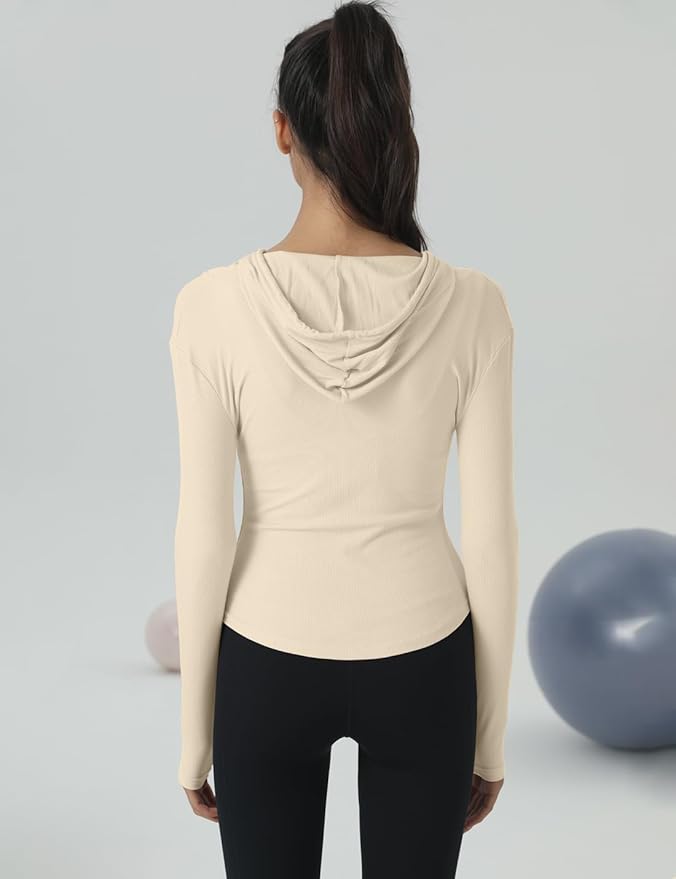 Locachy Womens Slim Fit Full Zip Hoodie Athletic Jacket Yoga Workout Running Jackets with Thumb Holes