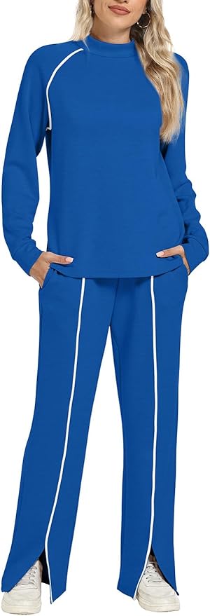 WIHOLL Lounge Sets for Women 2 Piece Fall Outfits 2025 Wide Leg Pant Matching Sets Womens Clothing