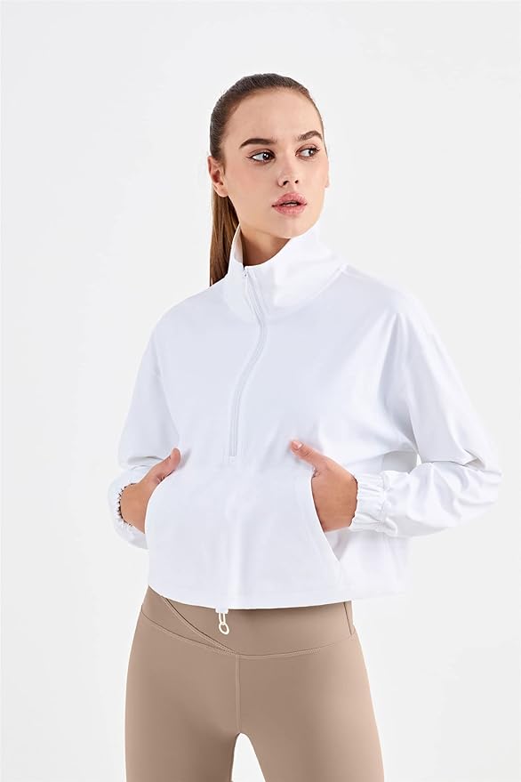 altiland Half Zip Pullover Cropped Jackets for Women Long Sleeve Workout Athletic Running Yoga Shirts