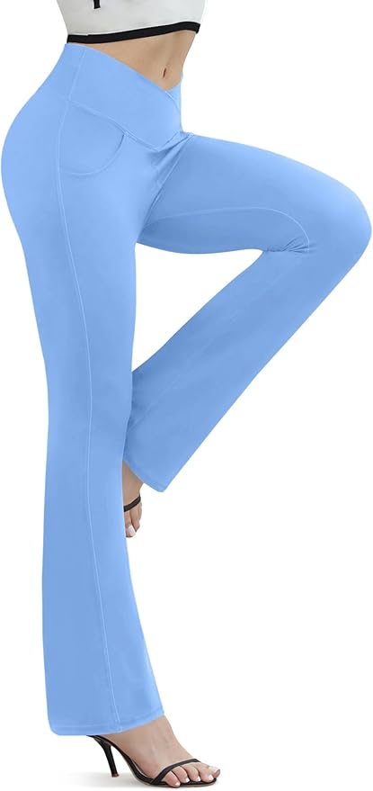 Flare Leggings for Women Yoga Pants with Pockets High Waisted Crossover Flare Leggings Bootcut Casual Yoga Pants