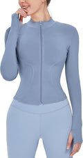 Locachy Women's Lightweight Stretchy Workout Full Zip Running Track Jacket with Thumb Holes