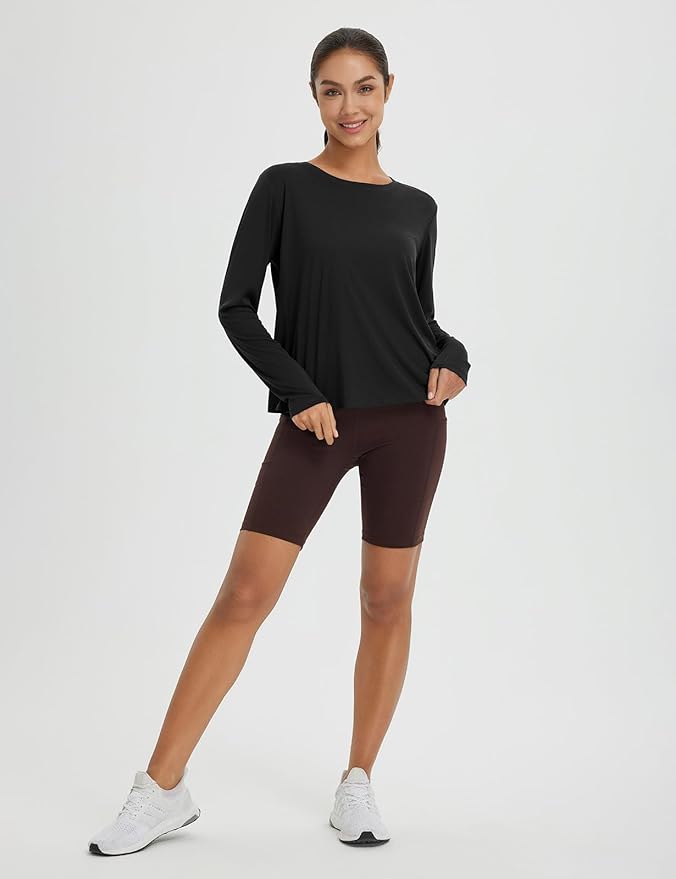 baleaf Women's Running Sun Shirts Long Sleeve UPF 50+ Workout Tops UV Athletic Split Back Quick Dry Lightweight