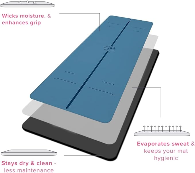 Liforme Evolve Yoga Mat – Free Yoga Bag Included - Patented Alignment System, Warrior-like Grip, Non-slip, Eco-friendly, Sweat-Resistant, Long, Wide, 4.2mm thick mat for comfort