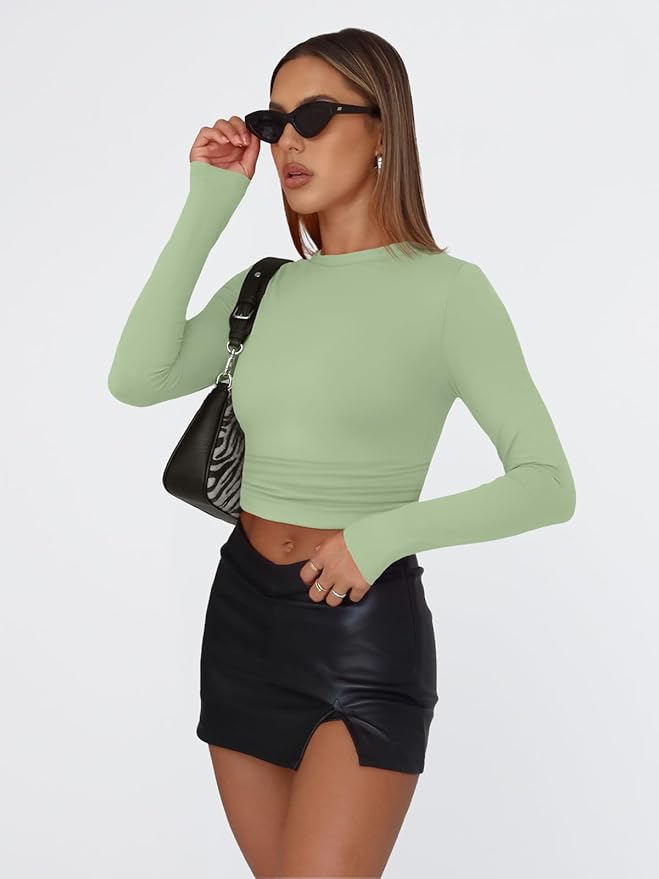 Trendy Queen Womens Long Sleeve T Shirts Fall Fashion 2026 Basic Crop Tops Going Out Outfits Y2k Clothes